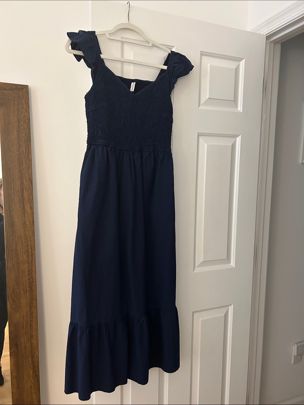 Smocked Navy Maxi Dress with Ruffled Straps